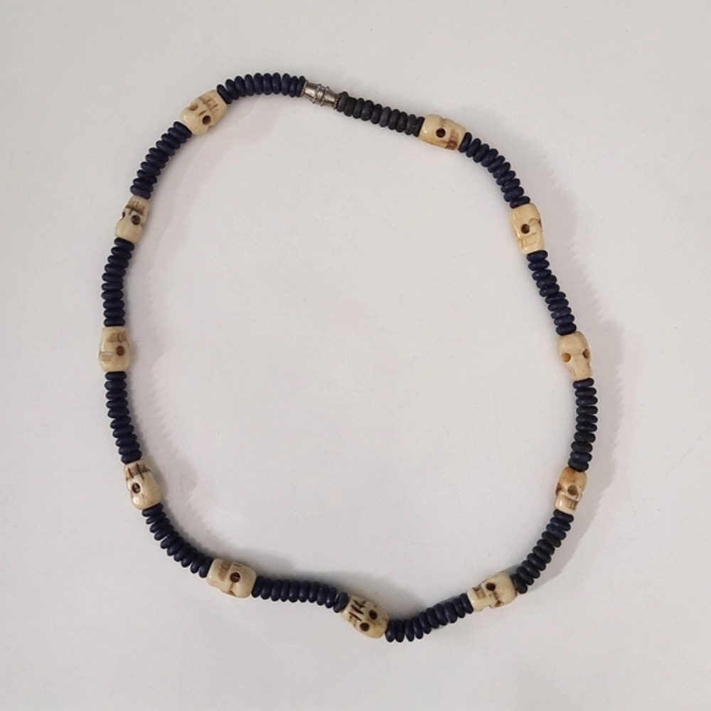 Vintage Bone Skull Beaded Necklace